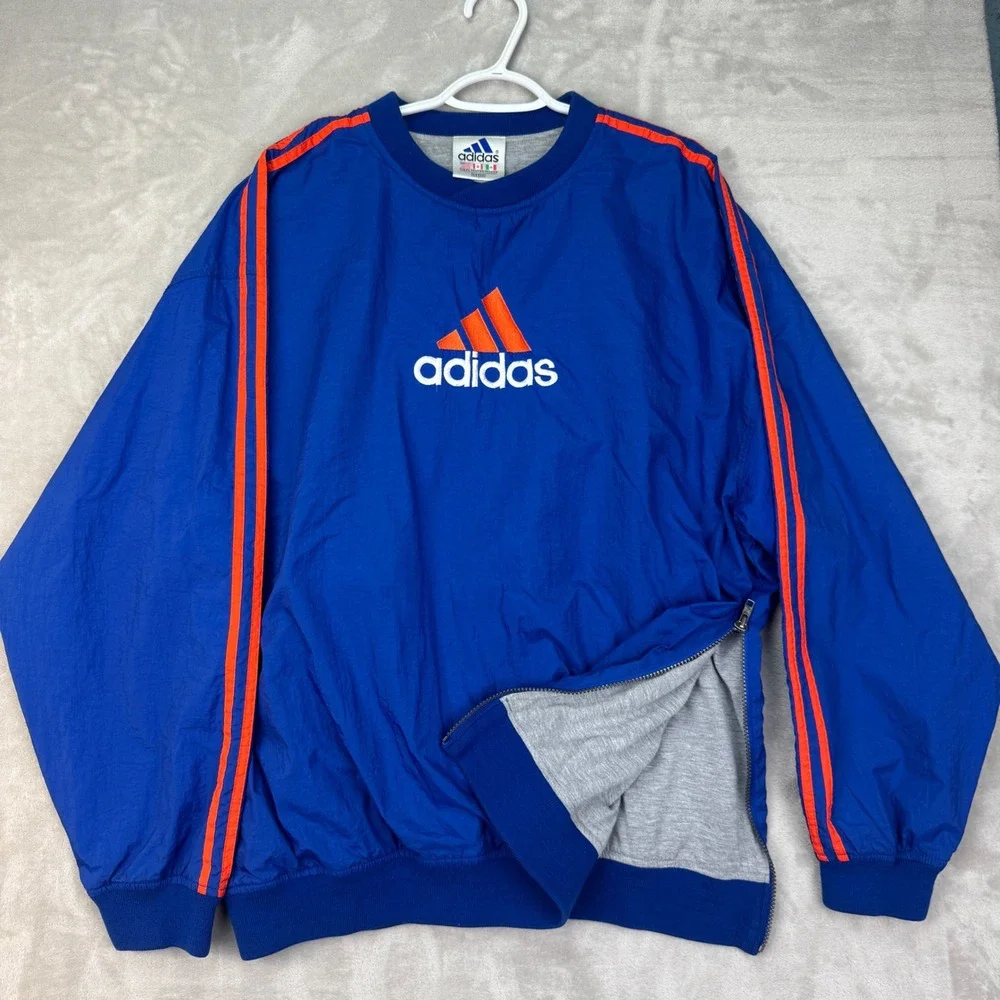 Adidas Windbreaker Mens XL Blue Orange Vintage‎ 90s Pullover Center White Tag